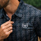 Mens Performance Fabric Print Black Polo