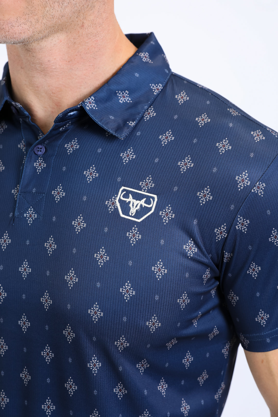 Mens Performance Fabric Print Navy Polo