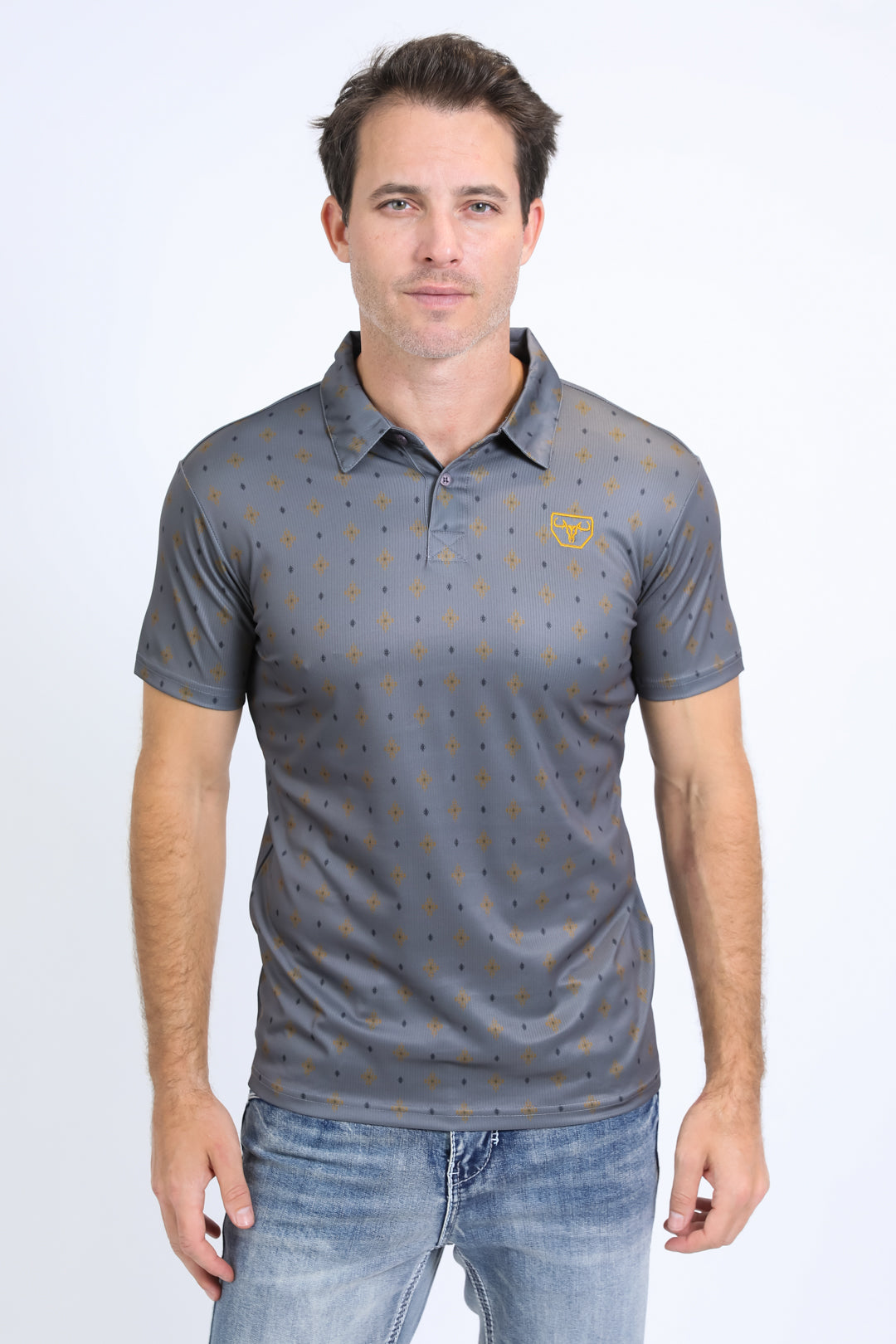 Mens Performance Fabric Print Slate Polo