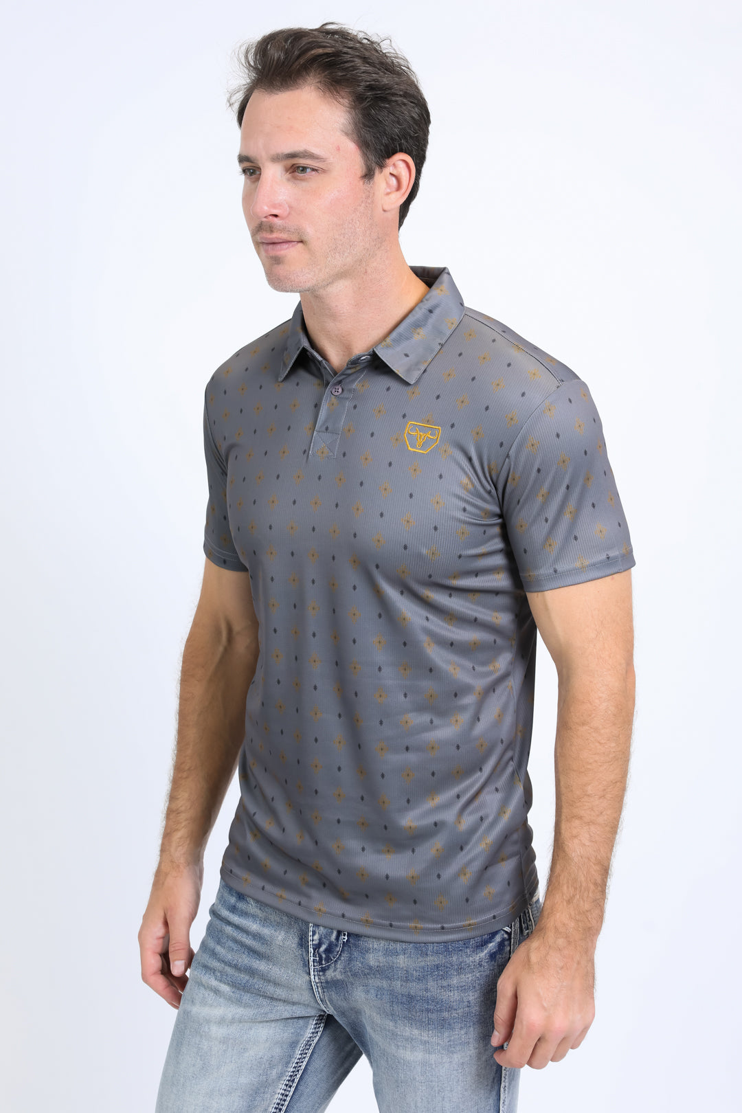 Mens Performance Fabric Print Slate Polo