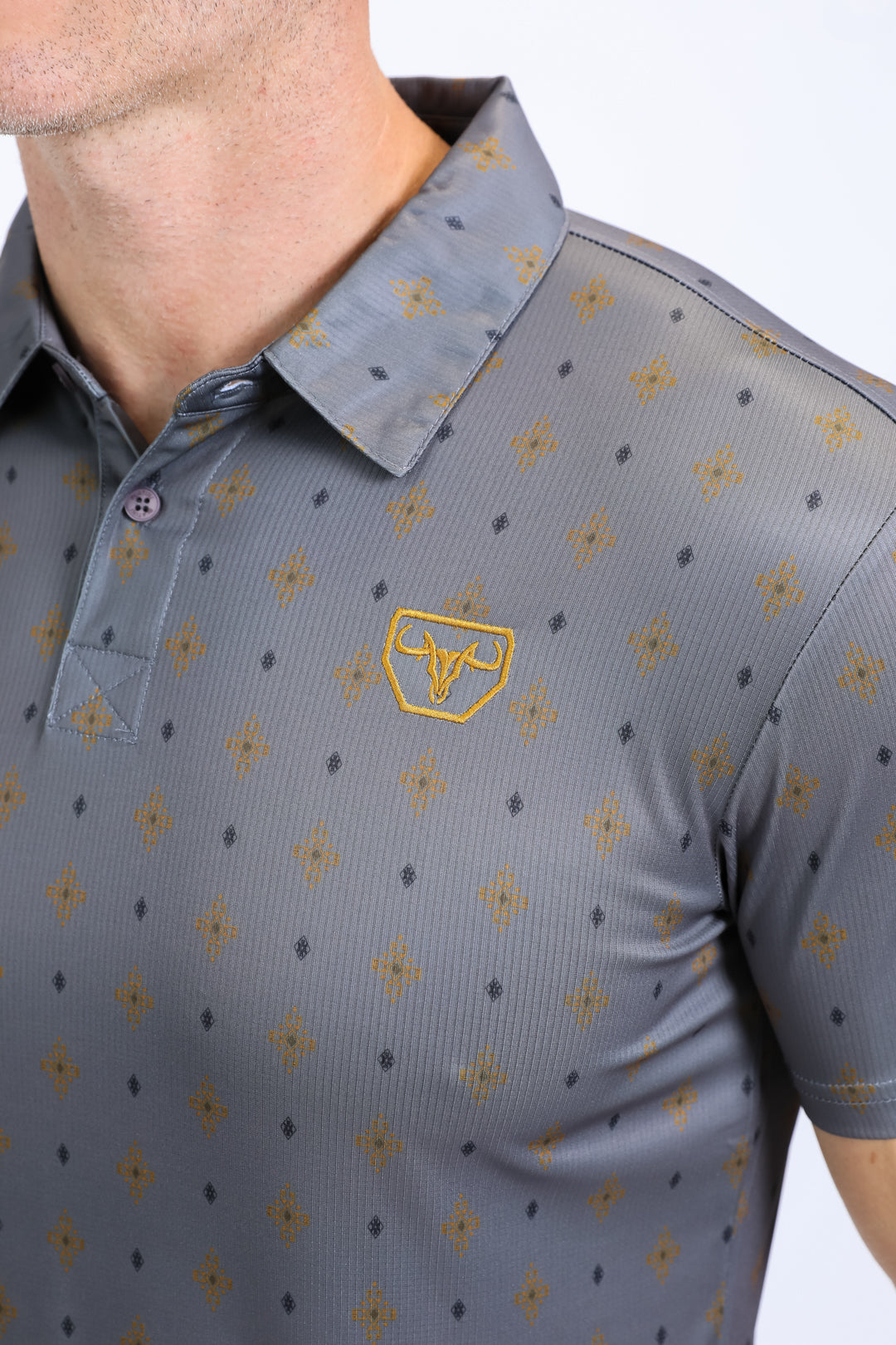 Mens Performance Fabric Print Slate Polo