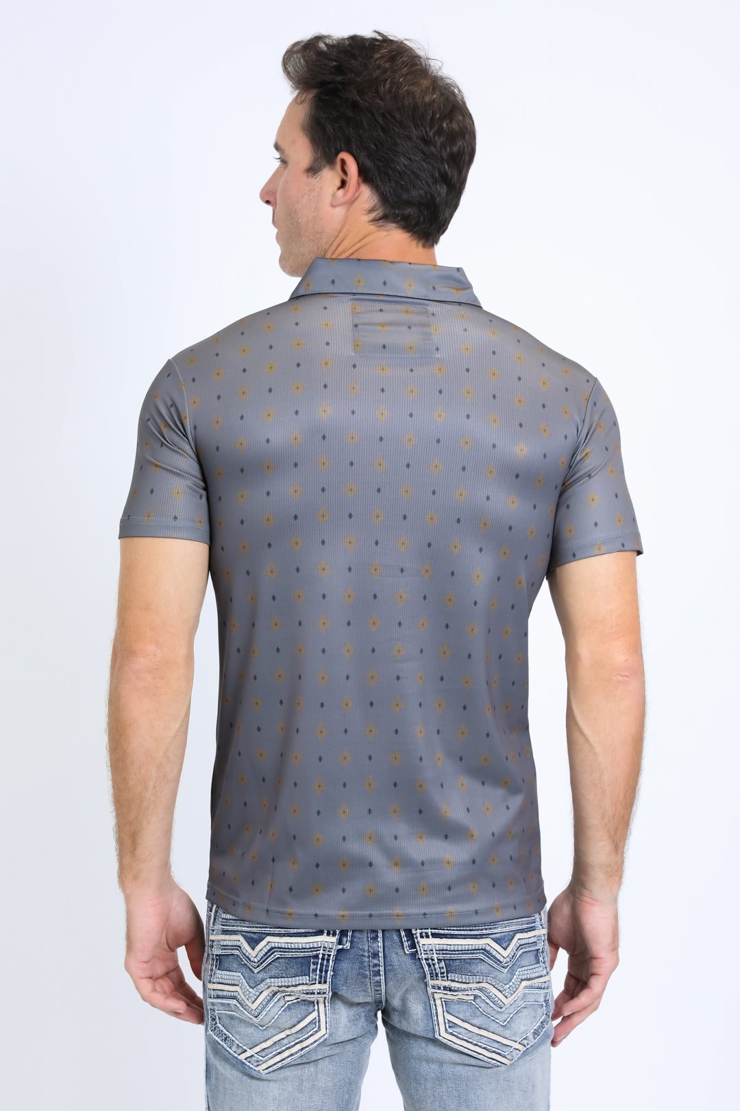 Mens Performance Fabric Print Slate Polo