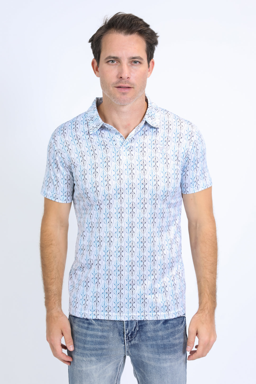 Mens Performance Fabric Print White Polo