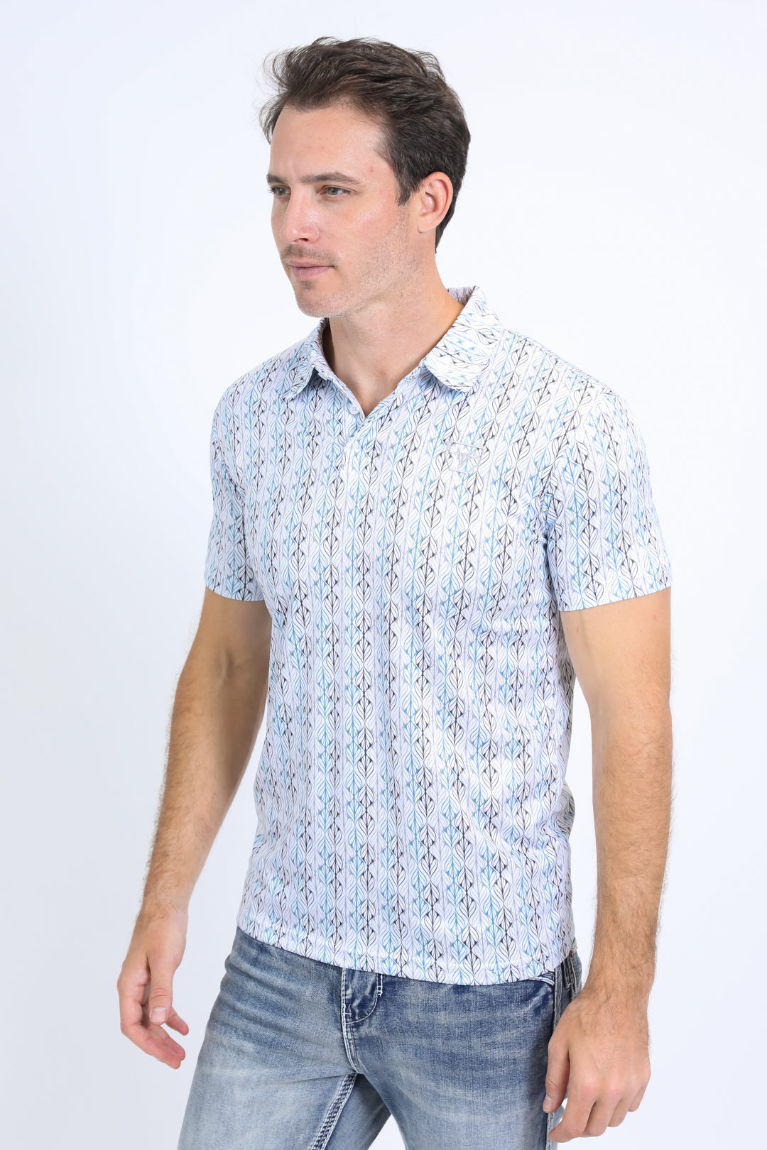 Mens Performance Fabric Print White Polo