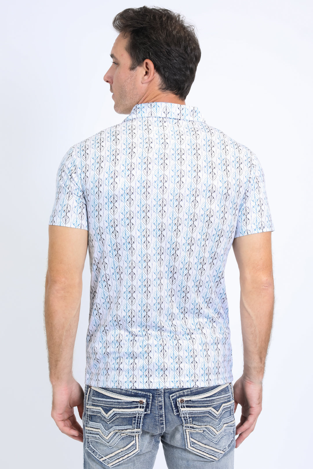 Mens Performance Fabric Print White Polo