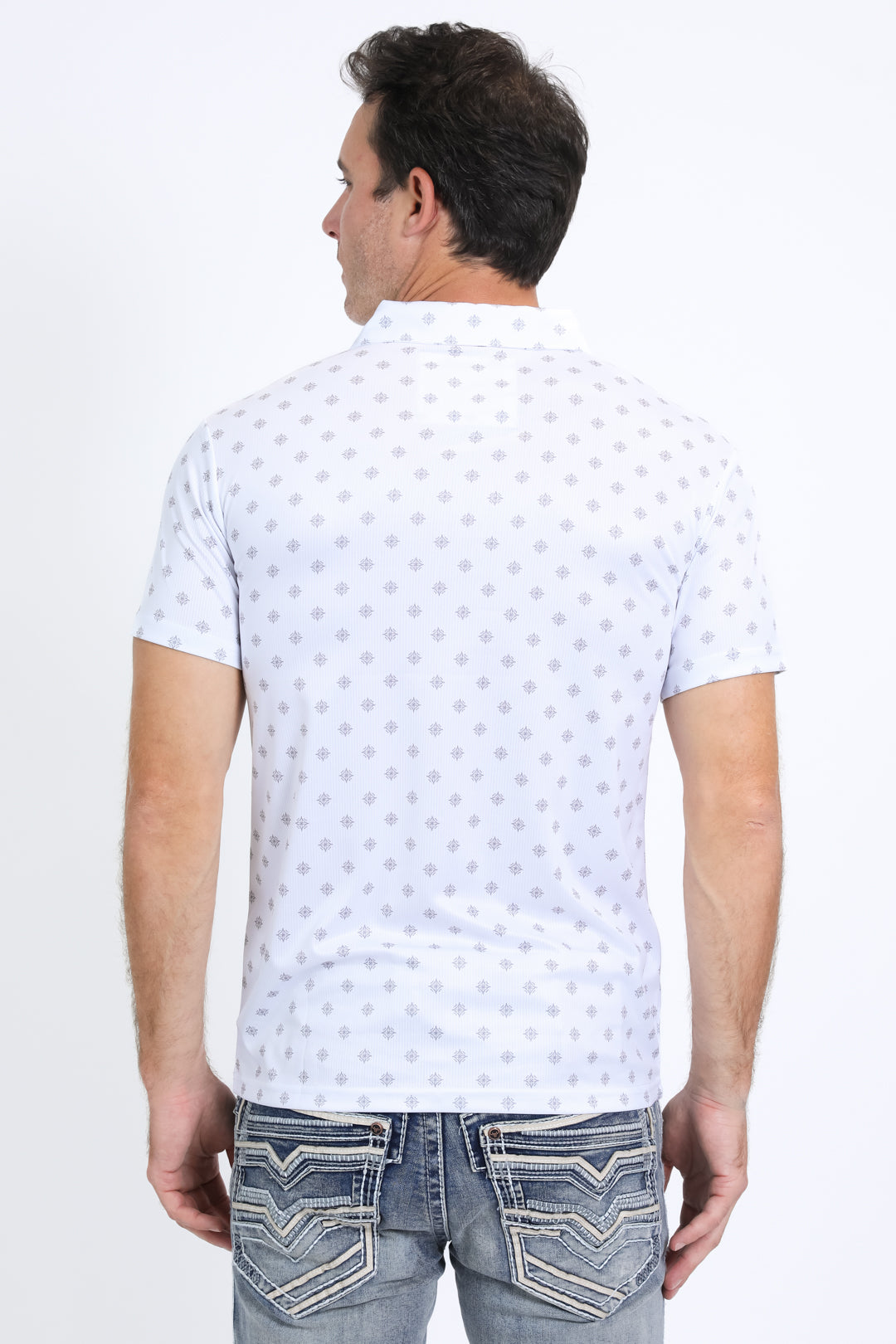 Mens Performance Fabric Print White Polo