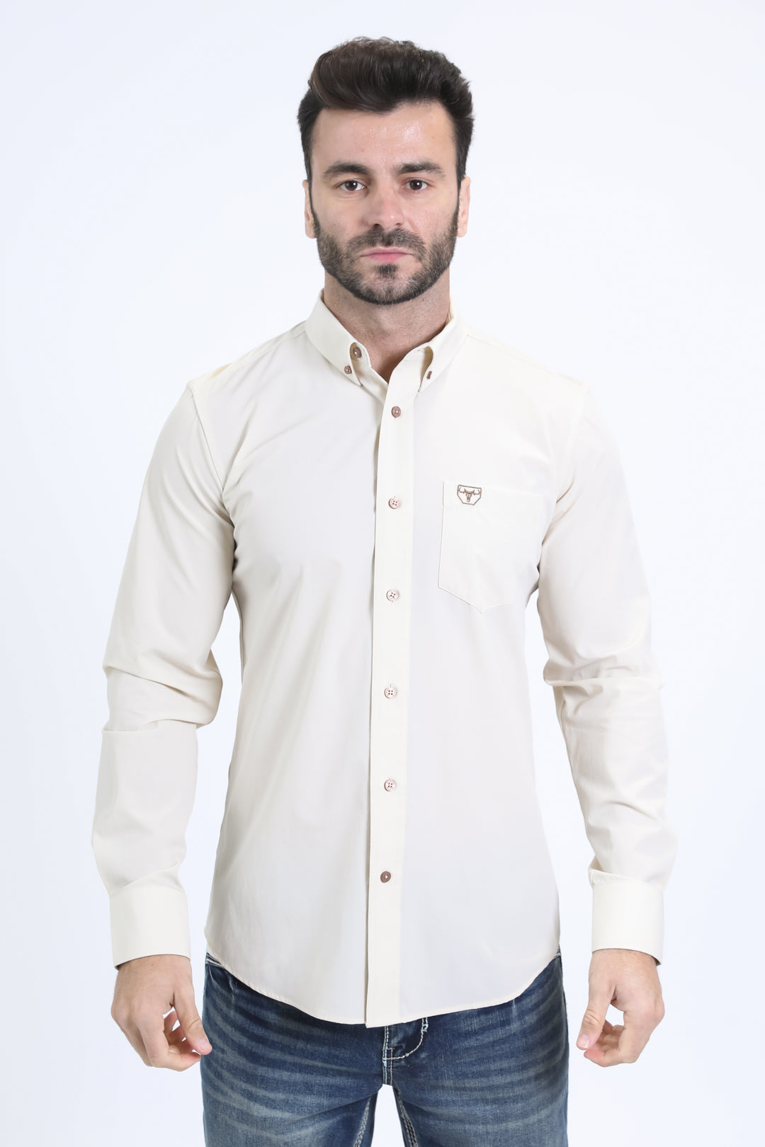 Men's Performance Long Sleeve Beige Shirt