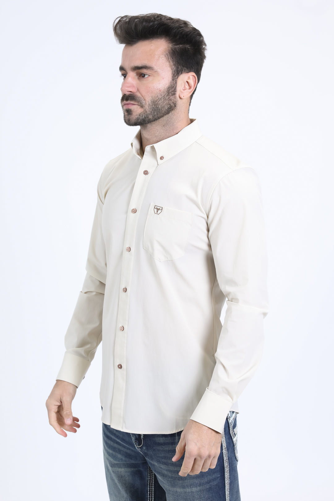 Men's Performance Long Sleeve Beige Shirt