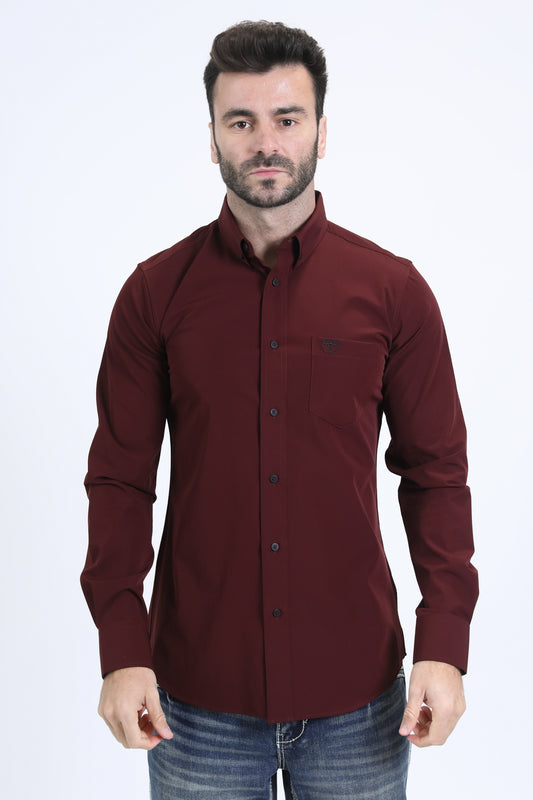 Men's Performance Long Sleeve Burgundy Shirt