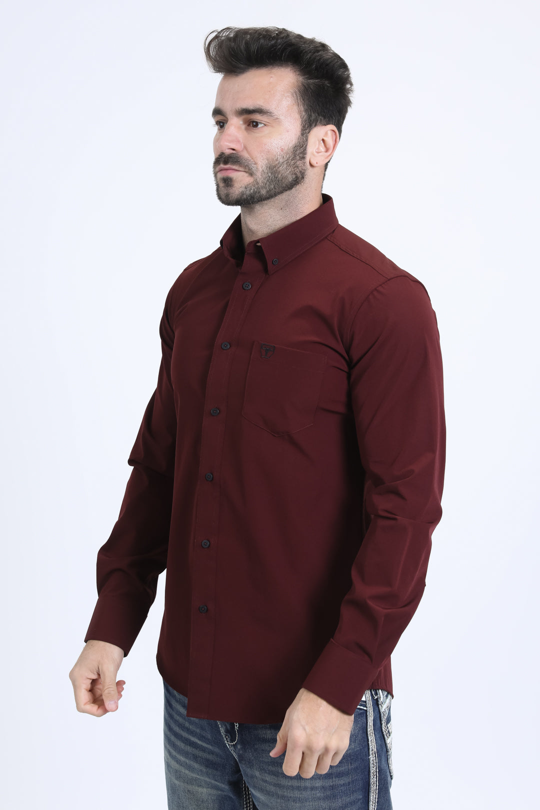 Men's Performance Long Sleeve Burgundy Shirt