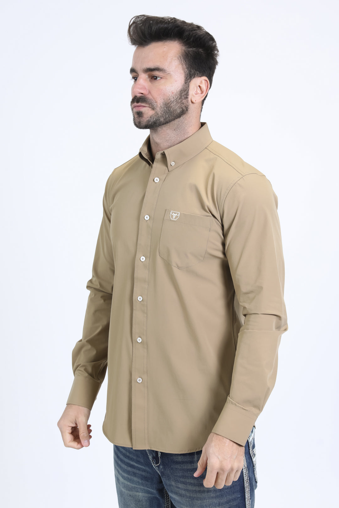 Men's Performance Long Sleeve Khaki Shirt