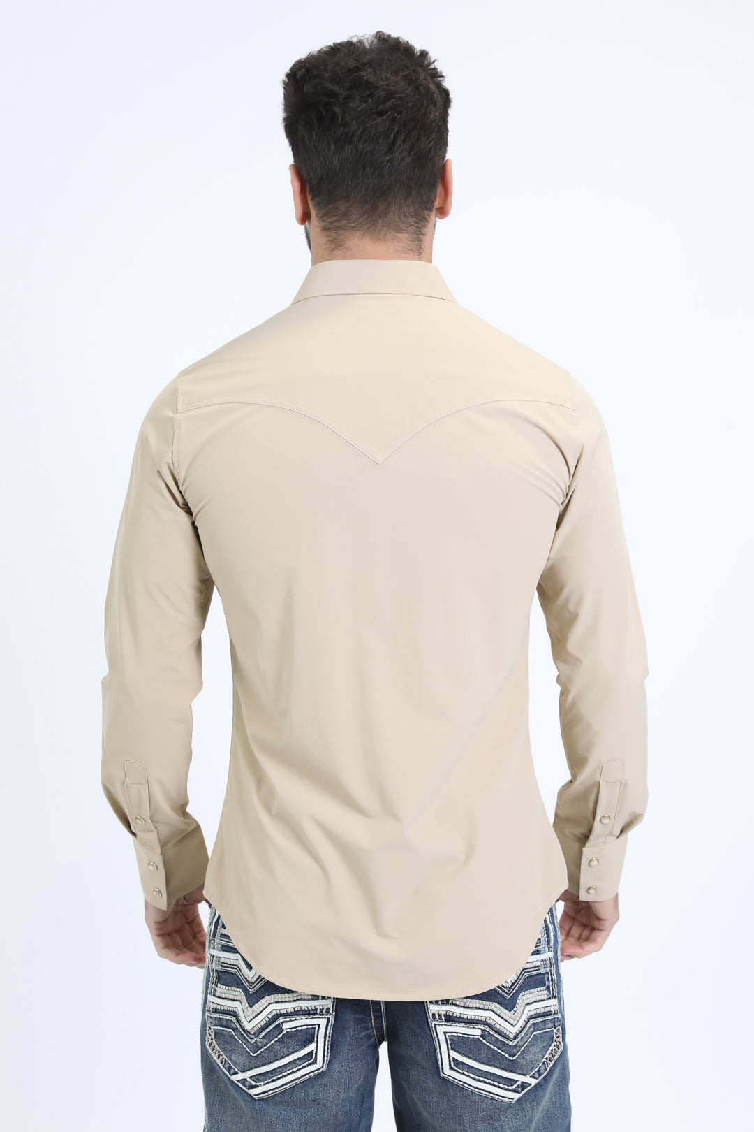 Men's Performance Western Long Sleeve Beige Shirt