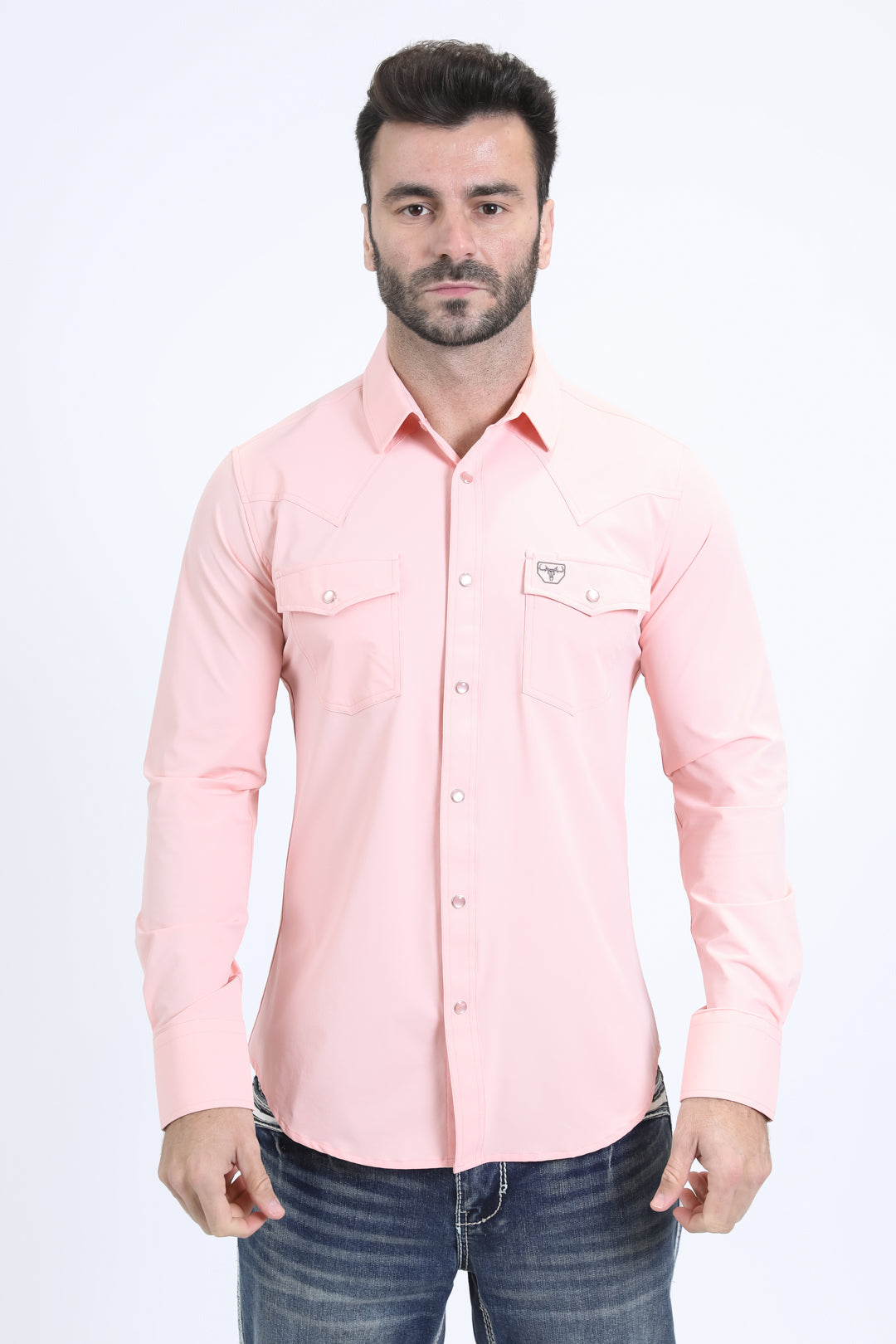 Men's Performance Western Long Sleeve Pink Shirt