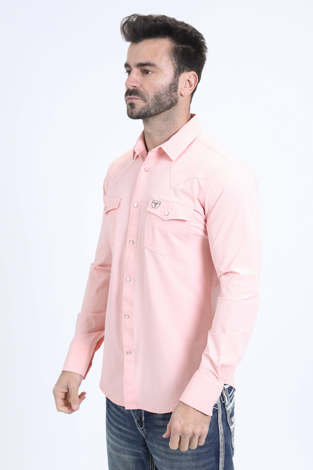 Men's Performance Western Long Sleeve Pink Shirt