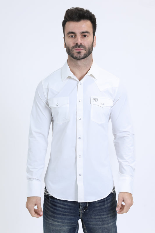 Men's Performance Western Long Sleeve White Shirt