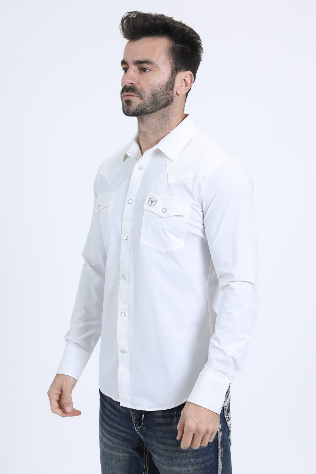 Men's Performance Western Long Sleeve White Shirt