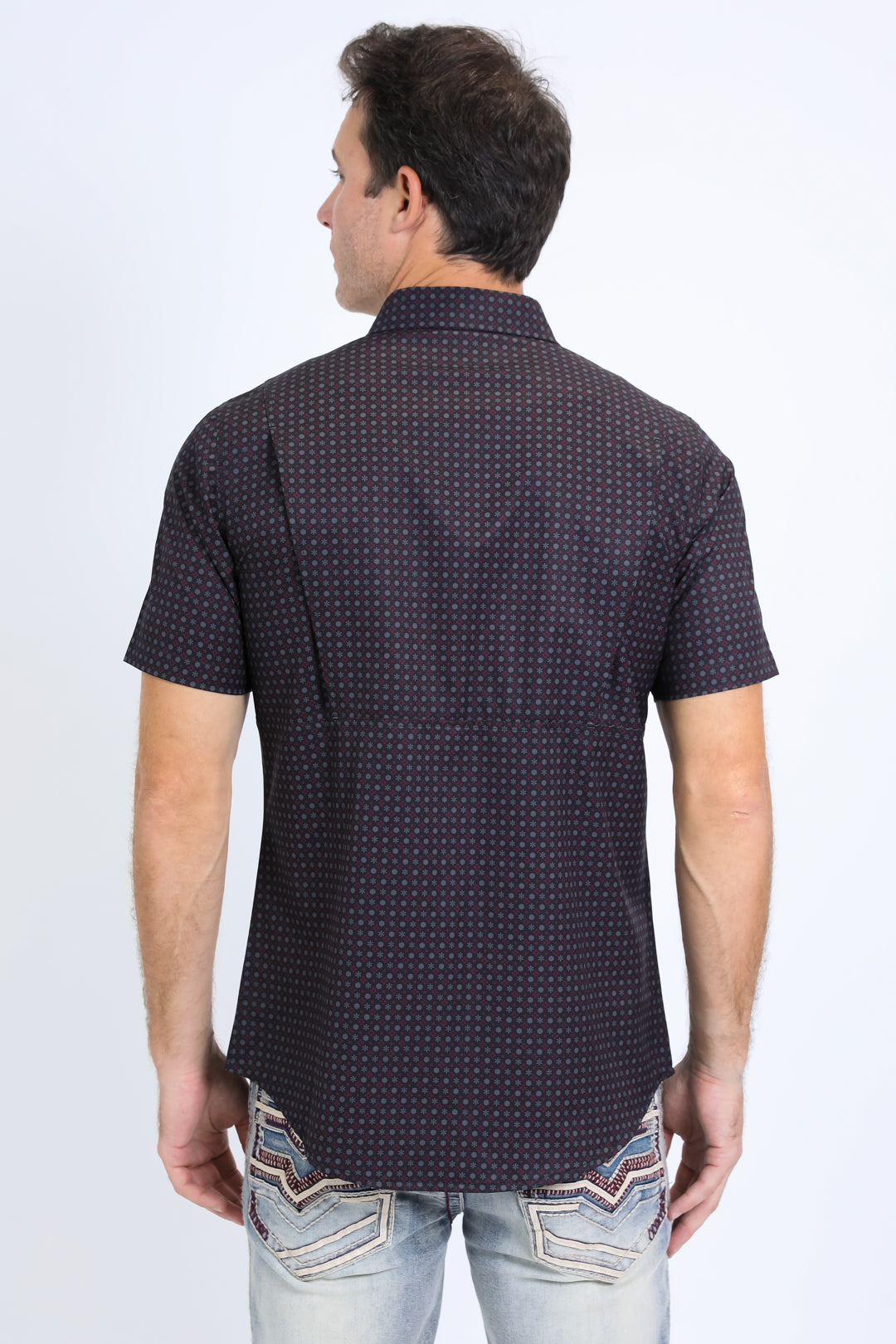 Mens Performance Western Short Sleeve Aztec Print Black Shirt