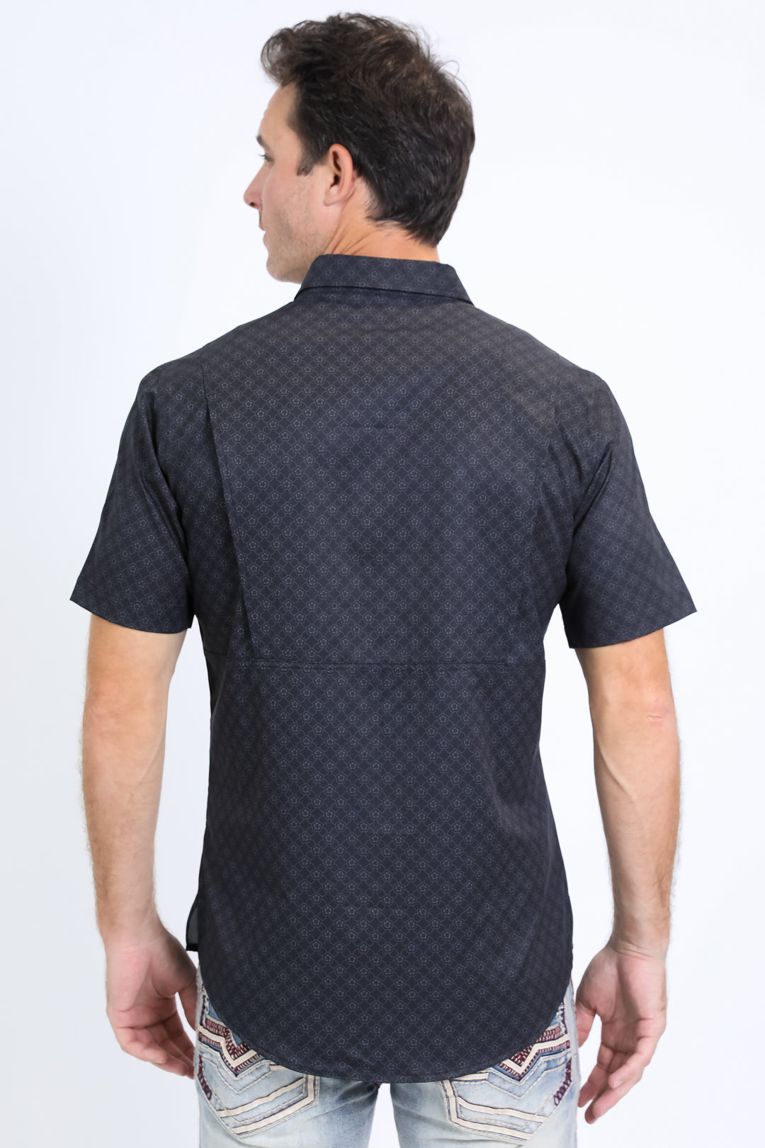 Mens Performance Western Short Sleeve Aztec Print Black Shirt