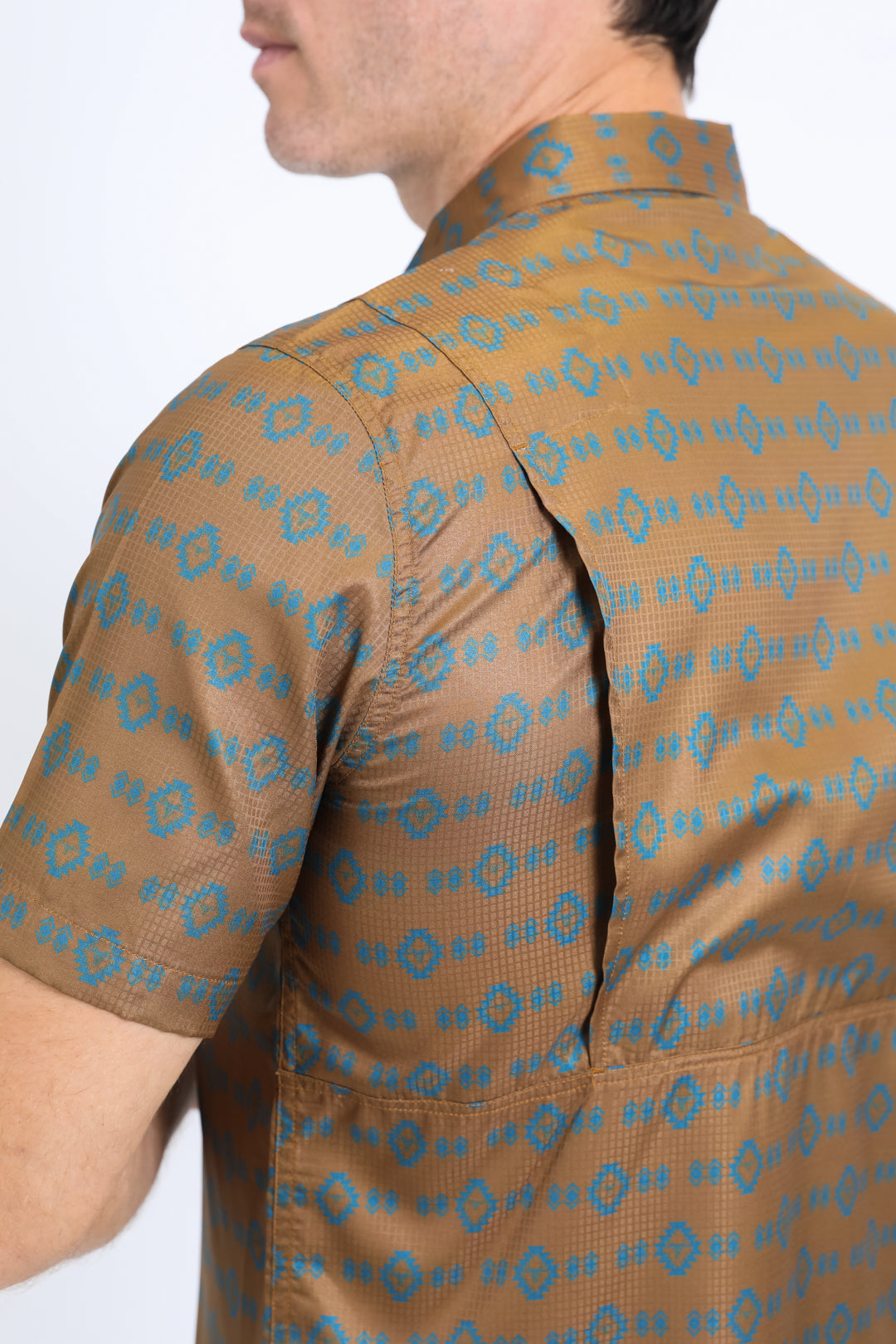 Mens Performance Western Short Sleeve Aztec Print Camel Shirt