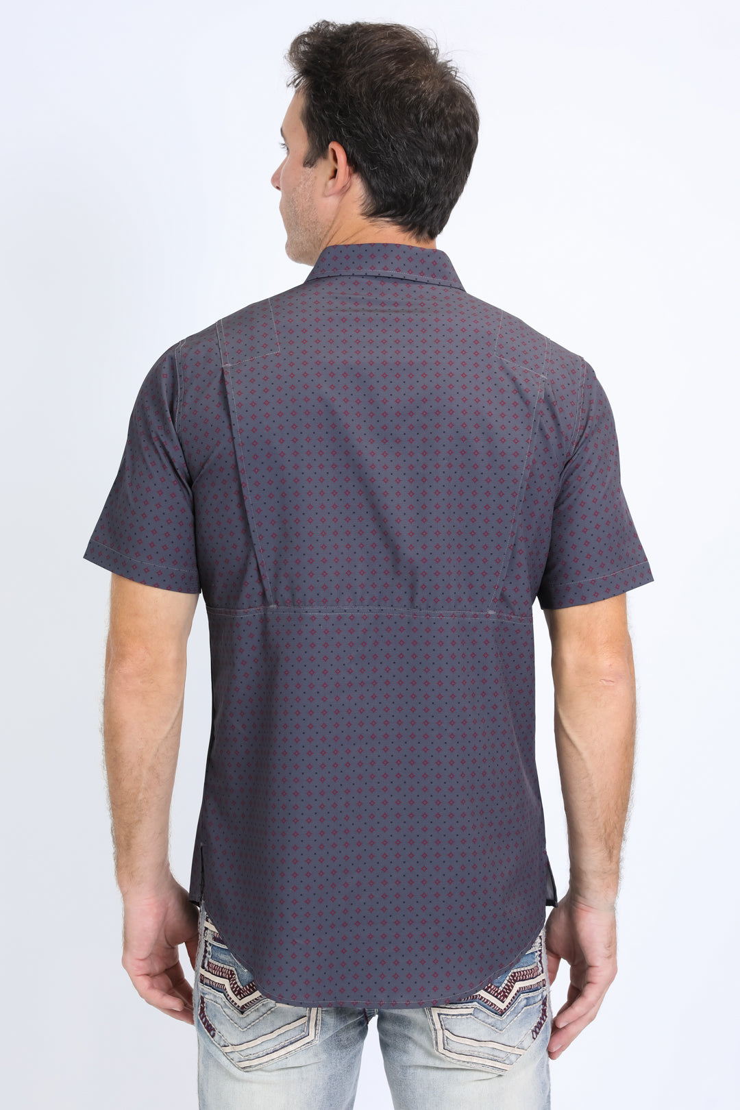 Mens Performance Western Short Sleeve Aztec Print Charcoal Shirt