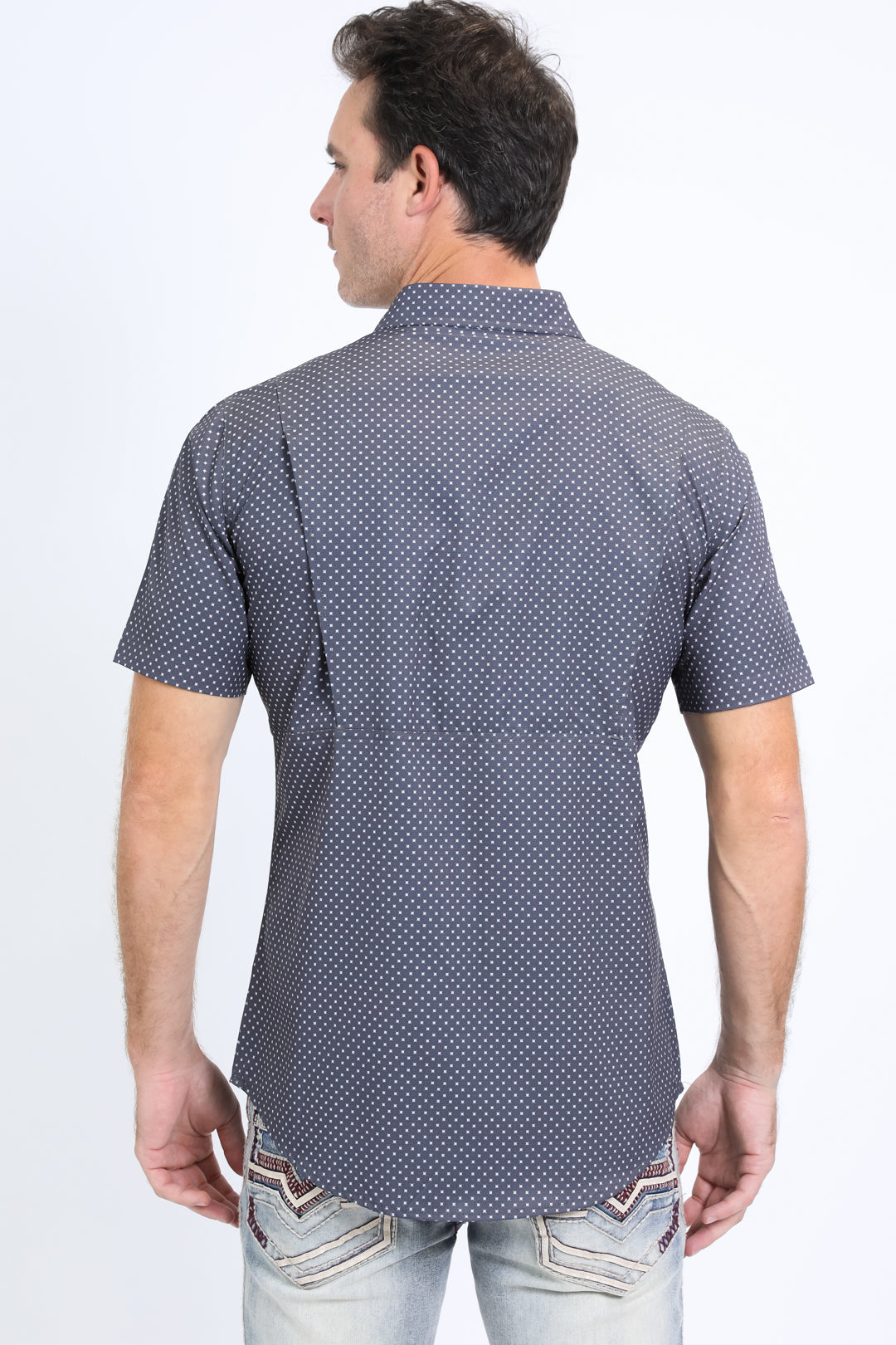 Mens Performance Western Short Sleeve Aztec Print Grey Shirt