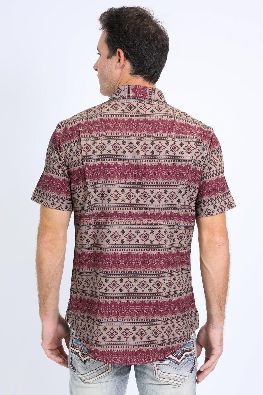 Mens Performance Western Short Sleeve Aztec Print Khaki Shirt