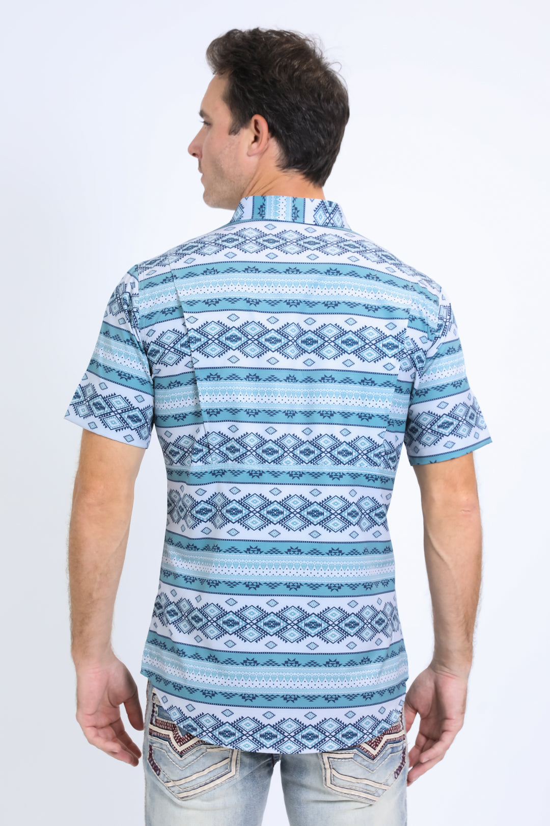 Mens Performance Western Short Sleeve Aztec Print Lt. Grey Shirt