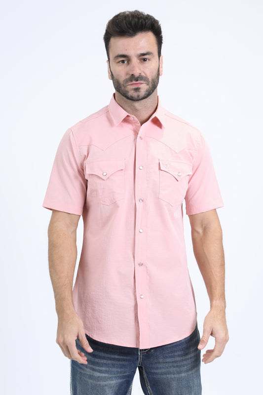 Men's Performance Western Short Sleeve Pink Shirt