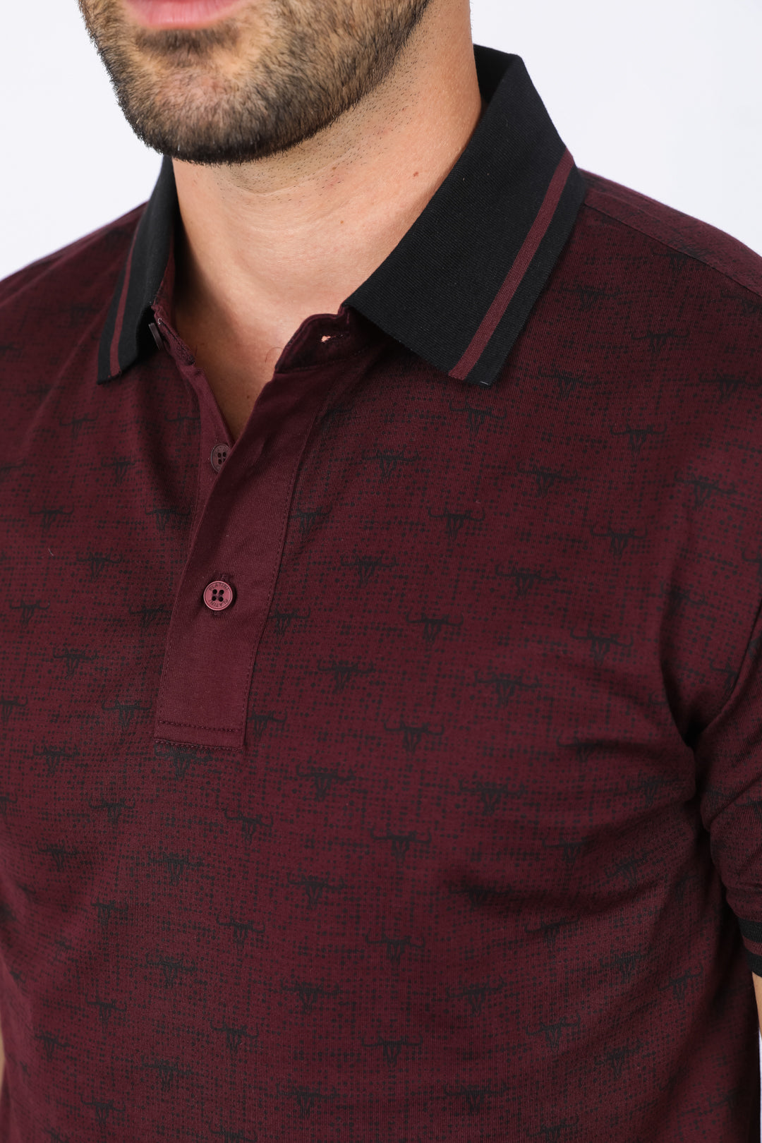 Mens Premium Cotton Burgundy Polo Shirt with Print Platini Fashion