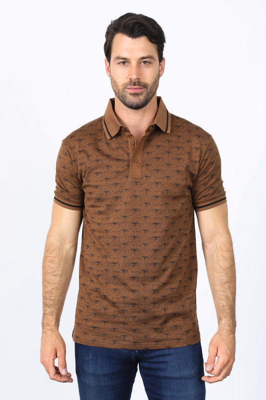 Mens Premium Cotton Camel Polo Shirt with Print