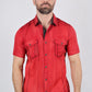 Mens Embroidery Modern Fit Stretch Short Sleeve Shirt