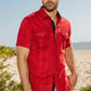 Mens Embroidery Modern Fit Stretch Short Sleeve Shirt