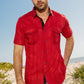 Mens Embroidery Modern Fit Stretch Short Sleeve Shirt