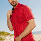 Mens Embroidery Modern Fit Stretch Short Sleeve Shirt