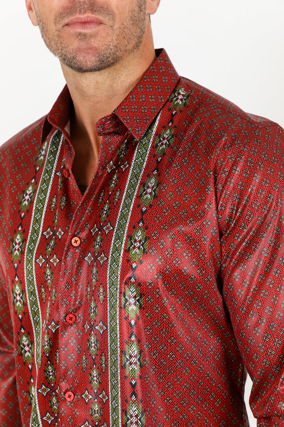 Mens Modern Fit Stretch Aztec Foiled Shirt - Red