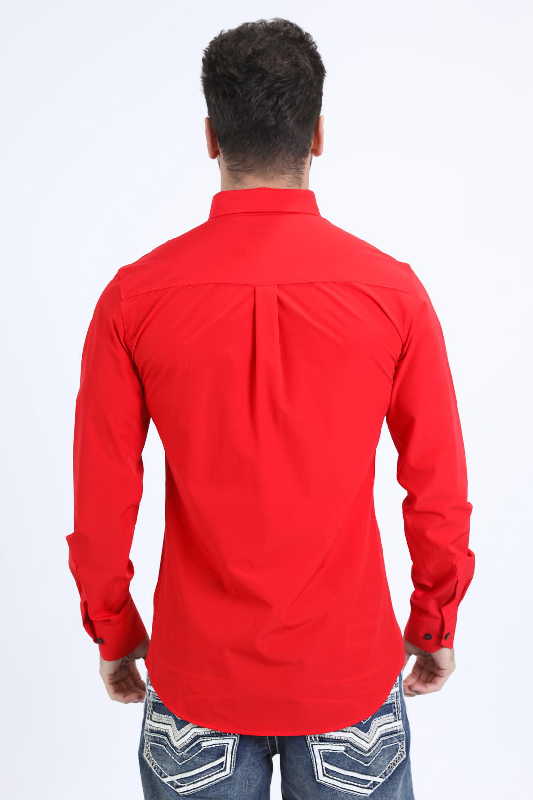 Men’s Single Pocket Logo Modern Fit Stretch Dress Shirt - Red