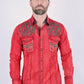 Mens Vintage Washed 2-tone Embroidery Modern Fit Stretch Shirt