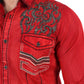 Mens Vintage Washed 2-tone Embroidery Modern Fit Stretch Shirt