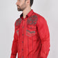 Mens Vintage Washed 2-tone Embroidery Modern Fit Stretch Shirt