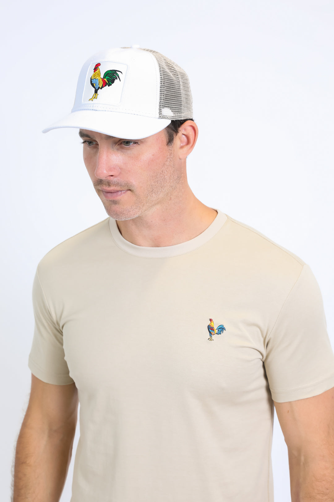 Mens Rooster Logo Baseball Cap - White