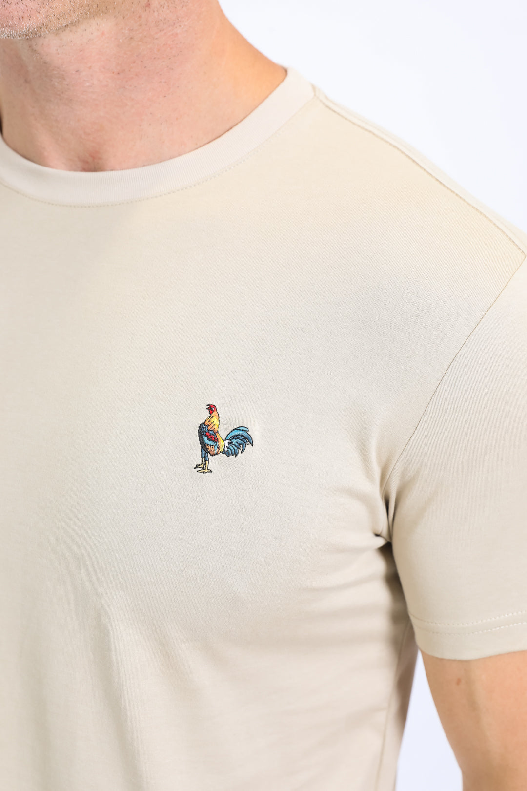 Men's Rooster Logo Cotton Beige T-Shirt