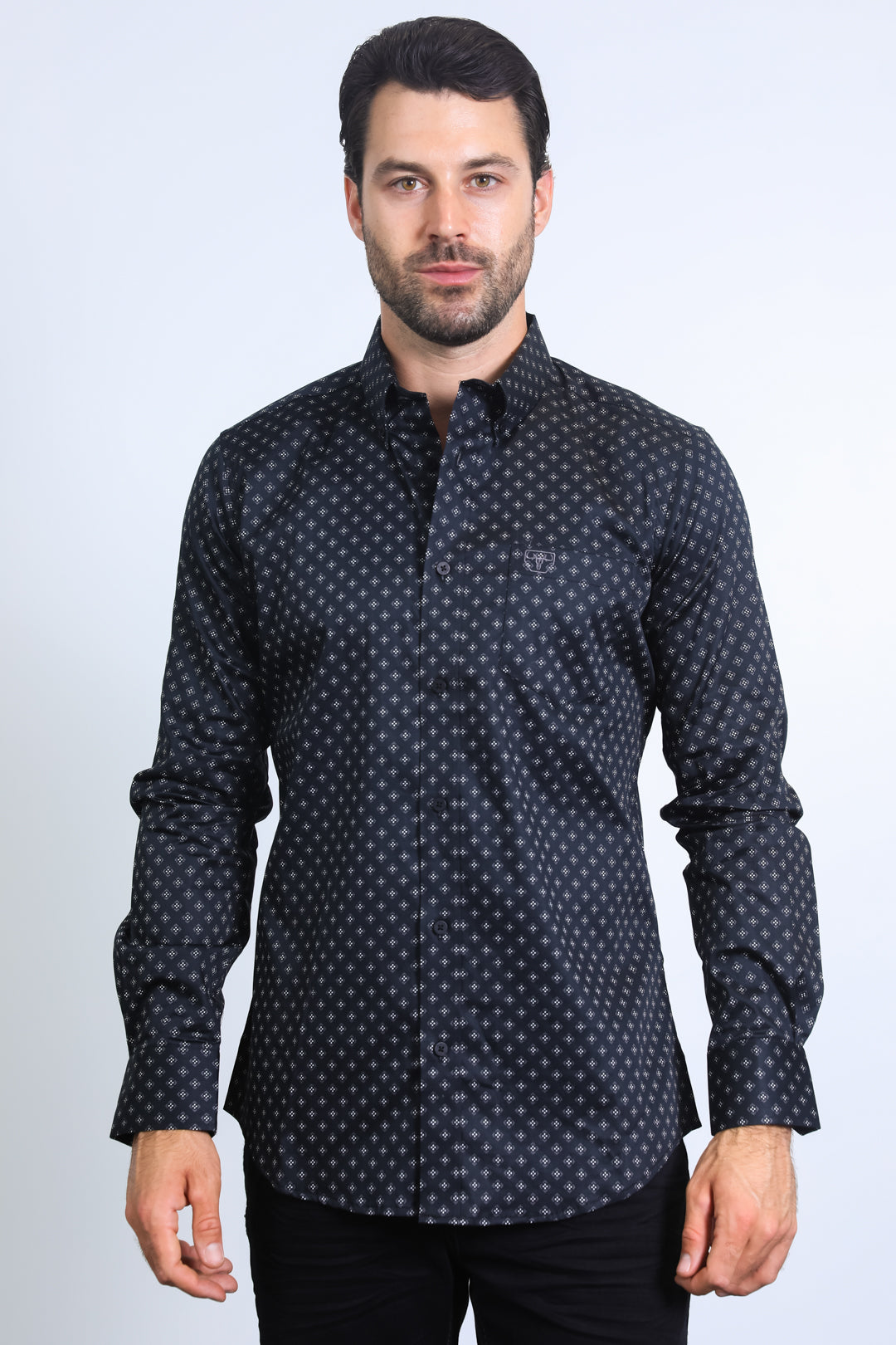 Mens Satin Cotton Modern Fit Black Long Sleeve Shirt