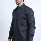 Mens Satin Cotton Modern Fit Black Long Sleeve Shirt