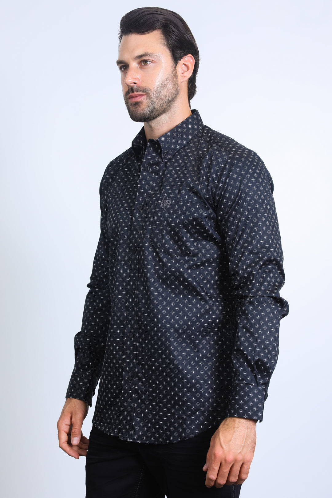 Mens Satin Cotton Modern Fit Black Long Sleeve Shirt