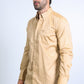 Mens Satin Cotton Modern Fit Khaki Long Sleeve Shirt