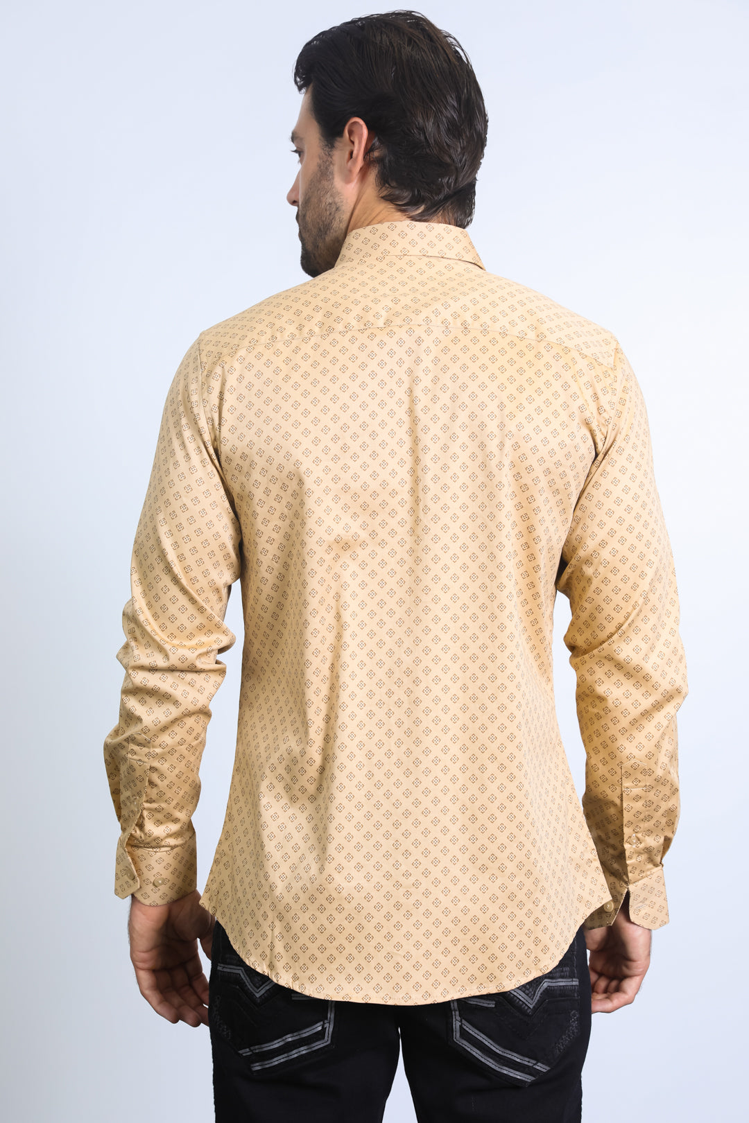 Mens Satin Cotton Modern Fit Khaki Long Sleeve Shirt