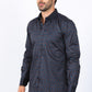 Mens Satin Cotton Modern Fit Navy Long Sleeve Shirt