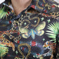 Mens Satin Digital Print Black Shirt with Rhinestones Applique