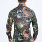 Mens Satin Digital Print Black Shirt with Rhinestones Applique