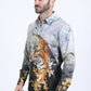 Mens Satin Digital Print Black Shirt with Rhinestones Applique